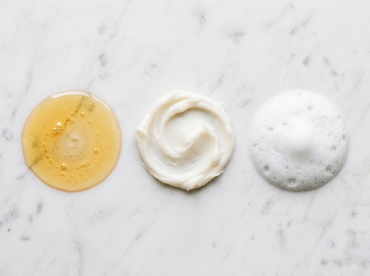 Comparison of different cleansing product textures on clean surface