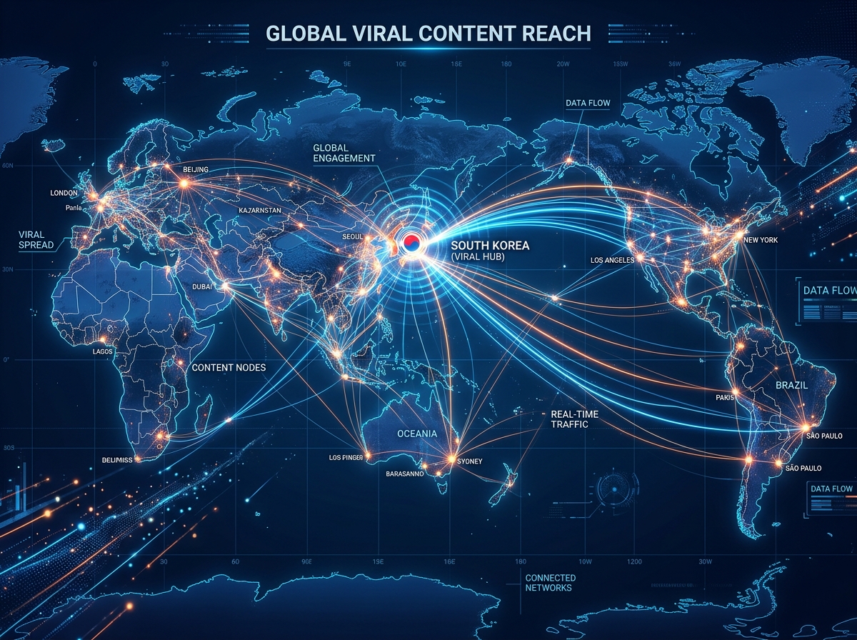 Global map showing viral spread across continents
