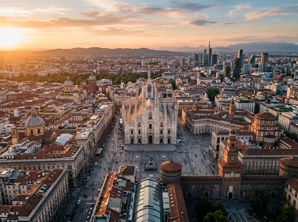 Milan cityscape with historic architecture