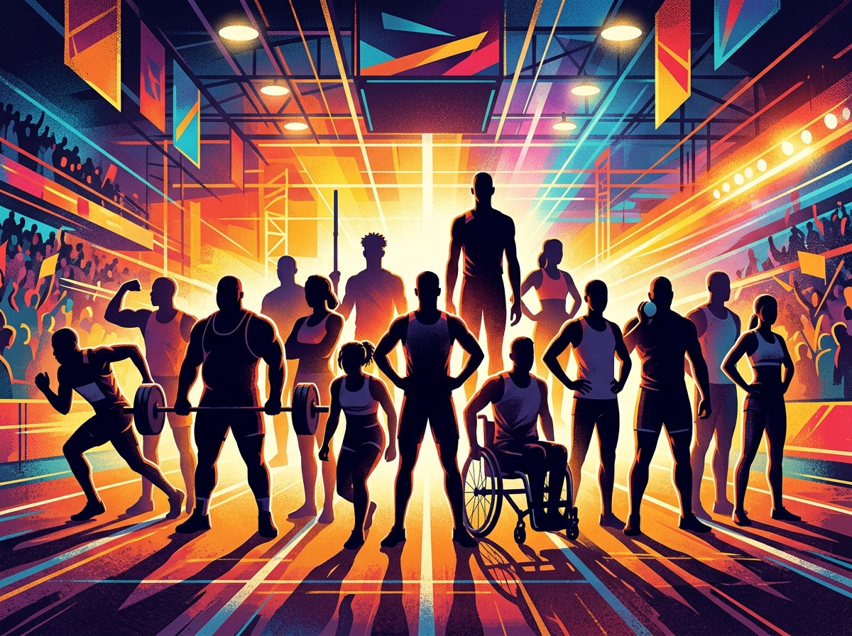 Diverse athletes in competition arena