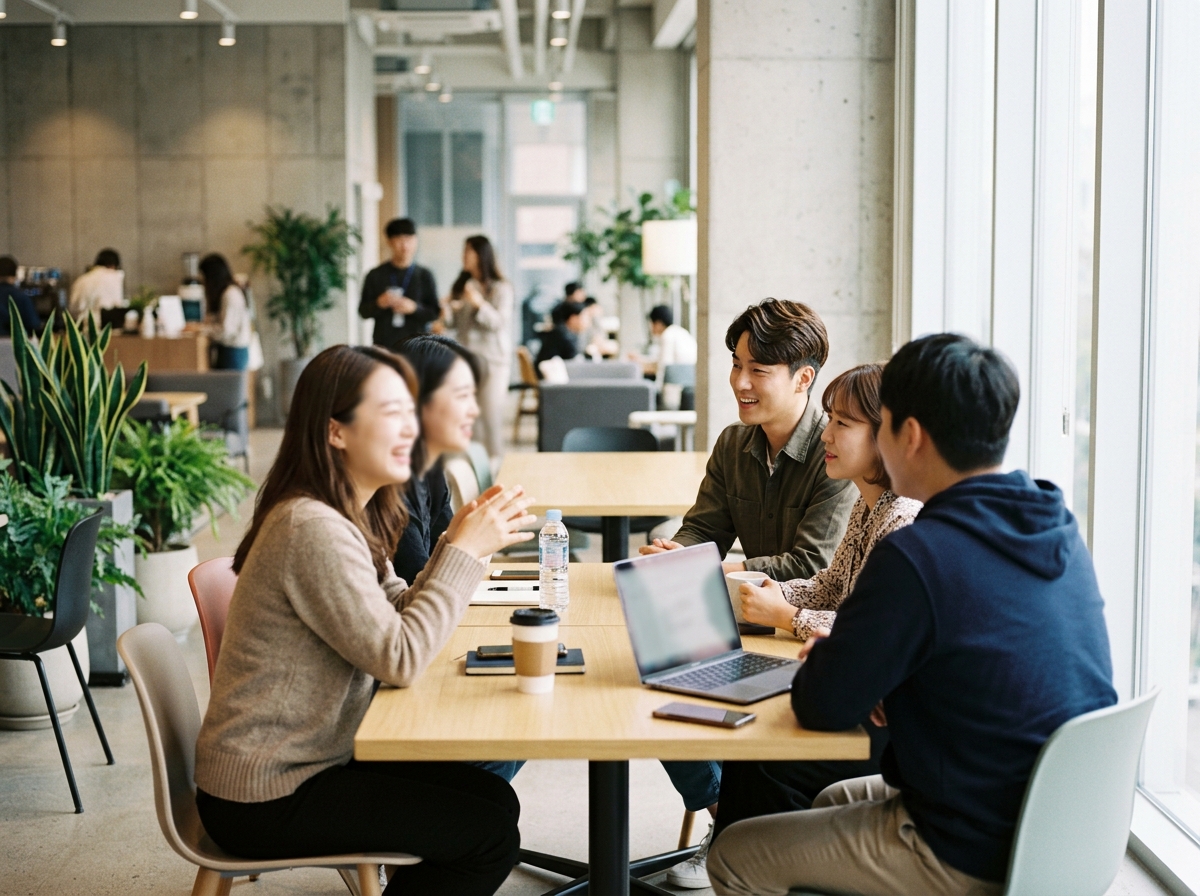Korean students or colleagues in conversation